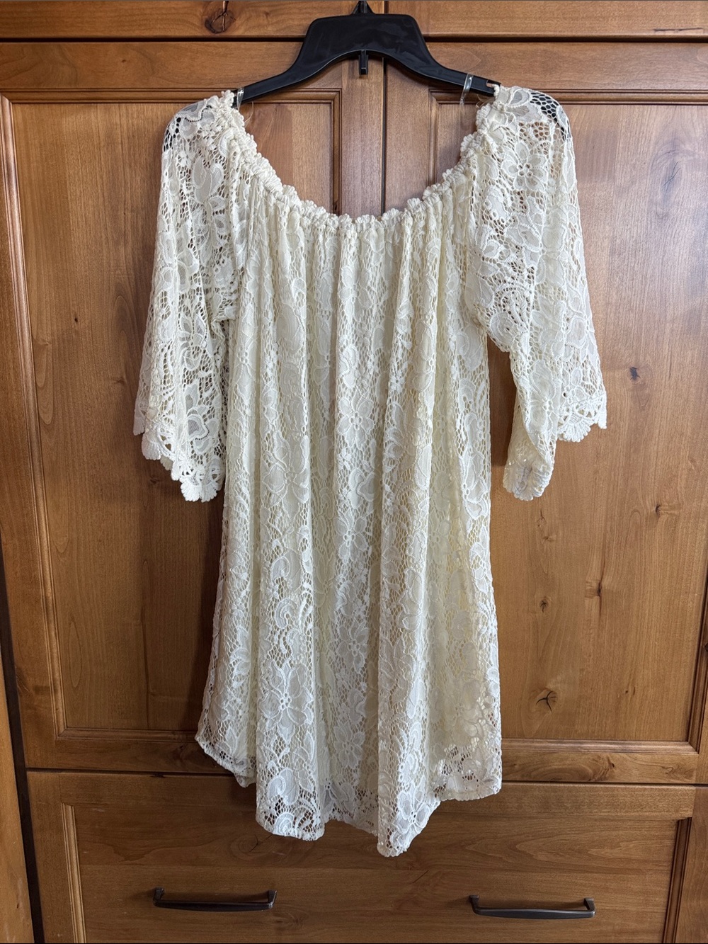 Umgee Cream Lace Off-Shoulder Mini Dress